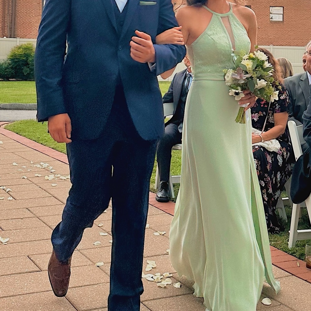 Azazie Rona Dusty Sage Sleeveless Lace Gown